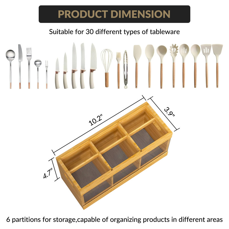 Porte-ustensiles en bois Quick-Dry, H 4,7 po x l 10,2 po x P 3,9 po