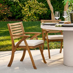 Brizio Wood Premium All-Weather Wicker Outdoor Dining Armchair with Cushion