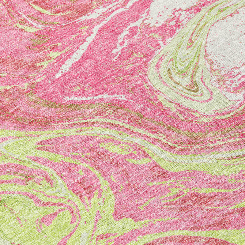 Pink Abstract Synthetic Washable Non-slip 5' x 7' Area Rug