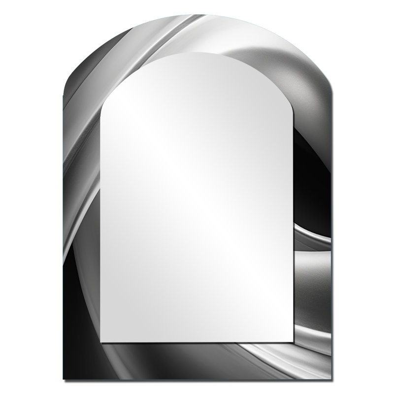 Silver Speed fractal wave II - Fractal Asymmetrical Unique Wall Mirror, Modern Unique Shape Mirror, Printed Metal Art