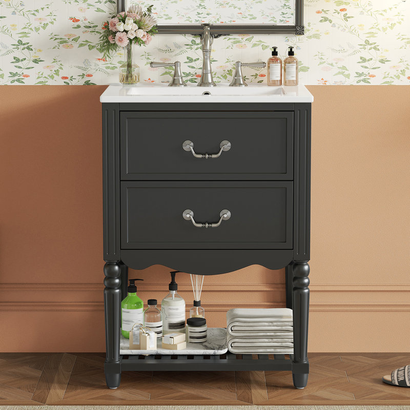 Ensemble de meuble-lavabo simple 34 po, Noir, Noir