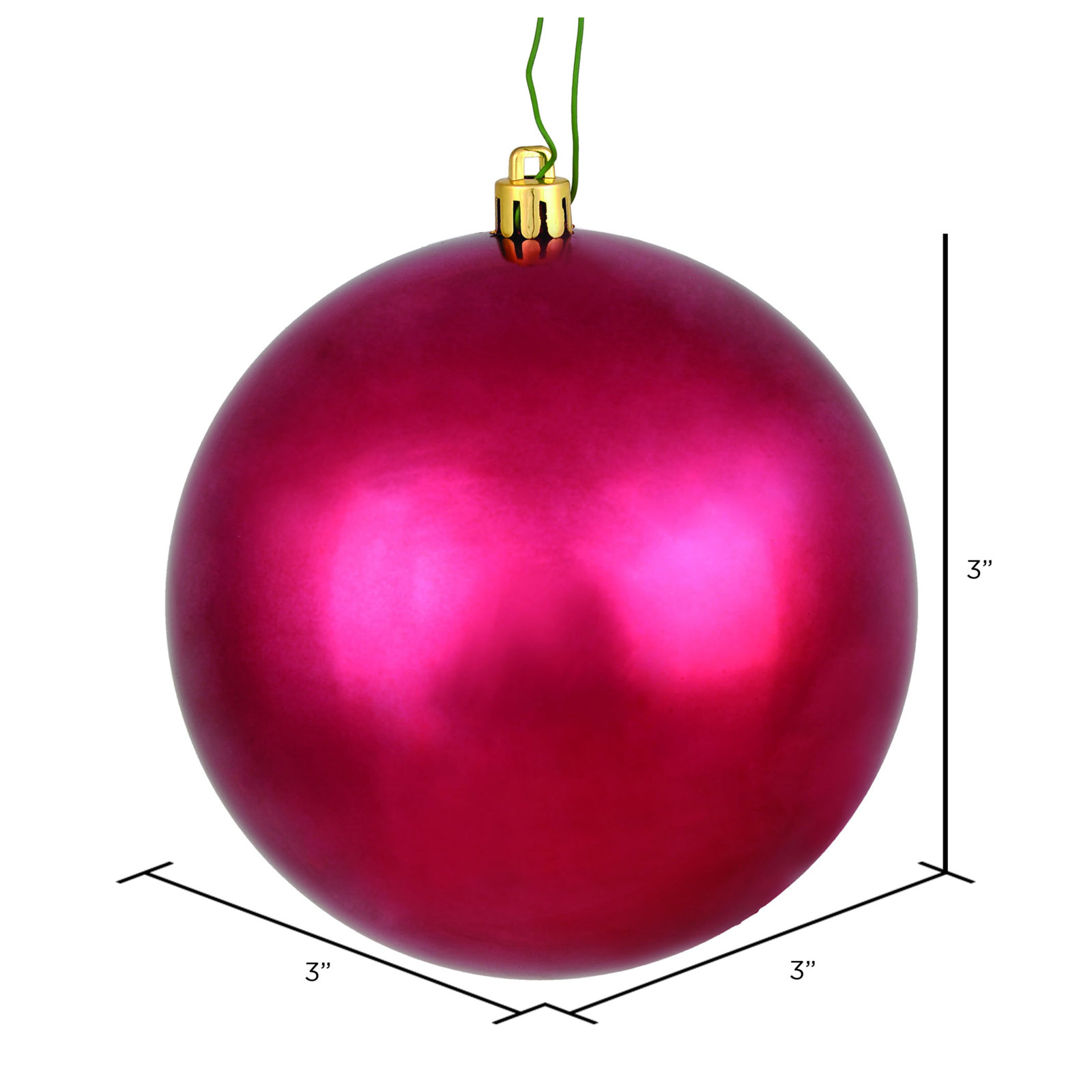 Holiday Décor Ball Ornament, Berry Red Shiny, 3" H x 3" W x 3" D