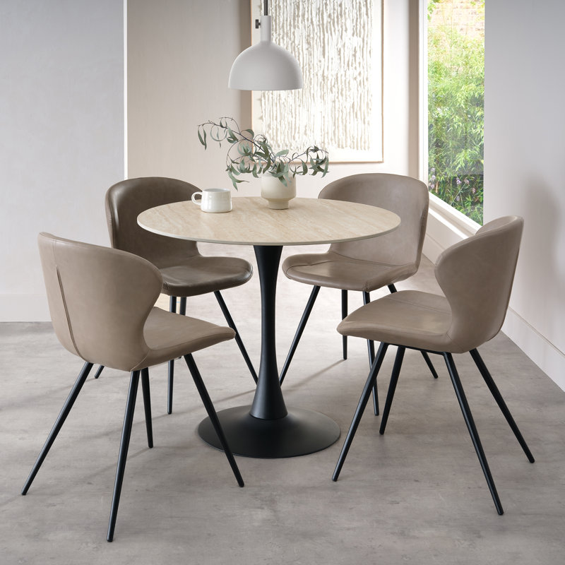 Annabela Bistro Table - Black Frame - Ceramic Stone, Beige
