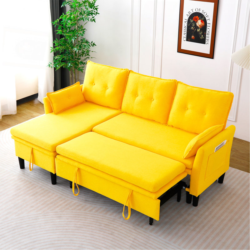 Canapé modulaire en L réversible avec rangement en L - coton, jaune, bureau et appartement, Yellow Polyester
