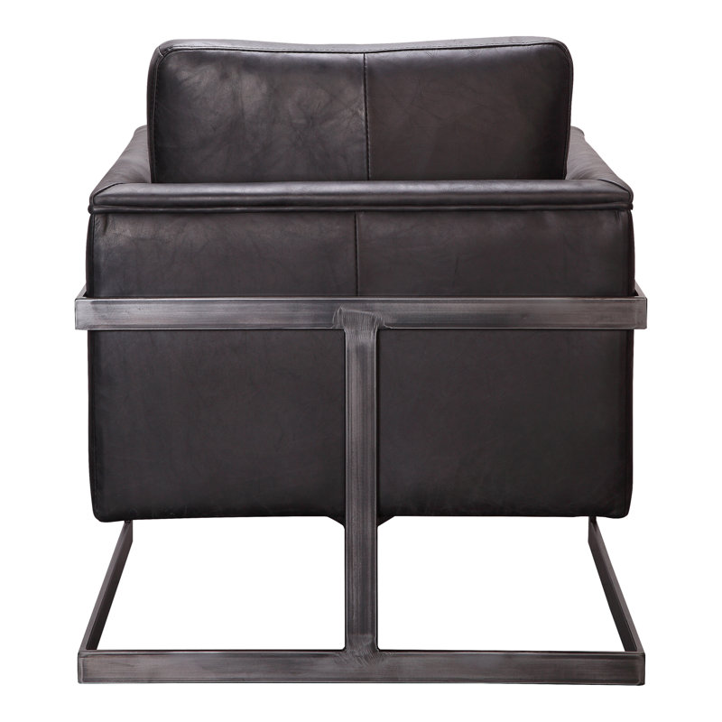 Luxley Transitional Black Leather Accent Chair with Metal Frame