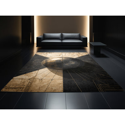 Machine Washable Hambrook Shot Put Industrial Rug in Black – Black Binding
