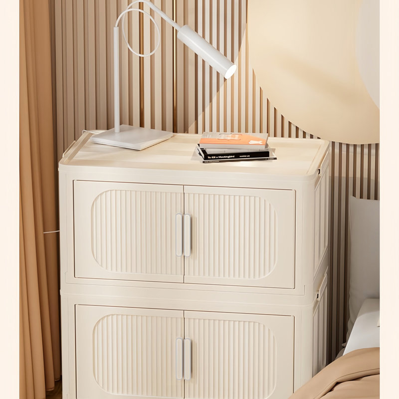 Side Wide Folding Storage Cabinet, White, 40.55" H x 19.69" L x 11.81" D