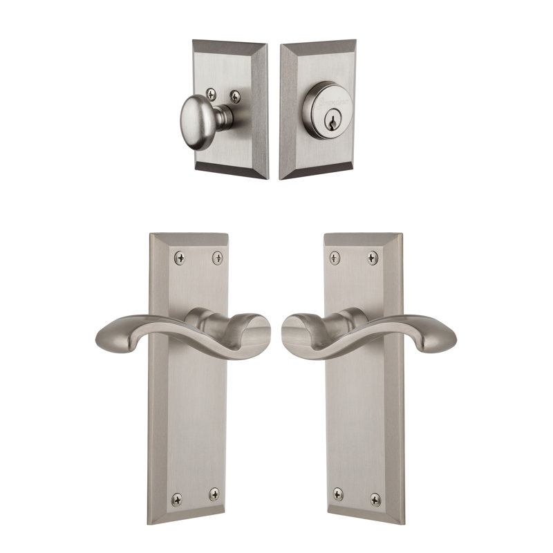 Fifth Avenue Entry Lever Set with Deadbolt, Satin Nickel