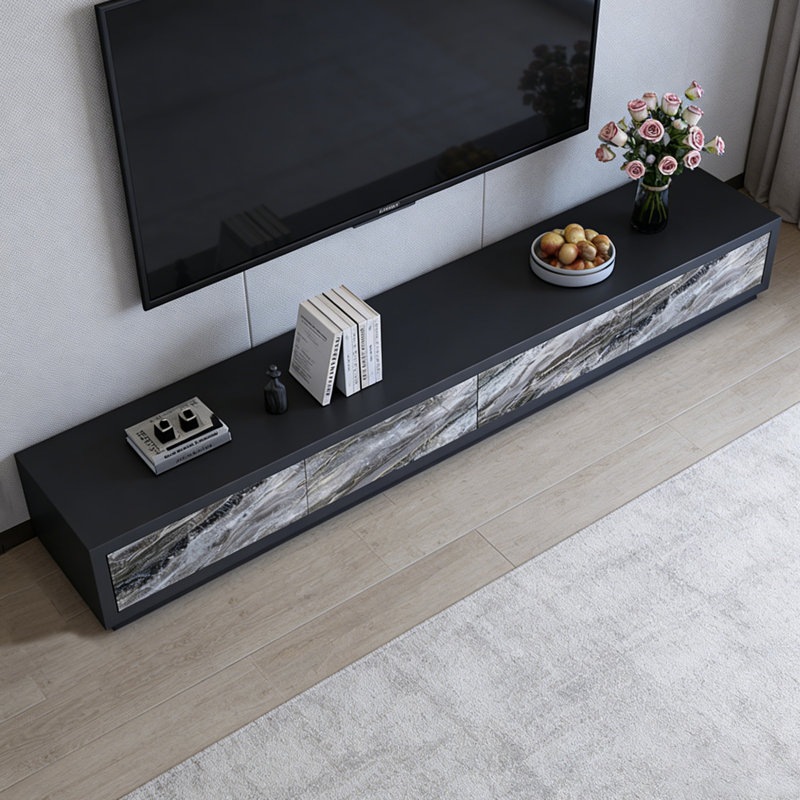 Meuble télé 4 tiroirs Minimalisme, Noir/gris, 15.74"H x 94.48"L x 15.74"W