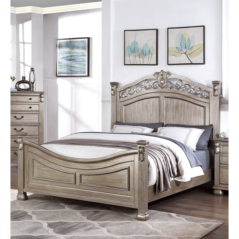 Cadre de lit avec tête de lit de conception unique et formelle en argent antique traditionnel pour grand lit 1pc, Grand lit