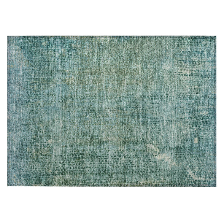 Machine Washable Indoor/Outdoor Xhevrie Teal Rug