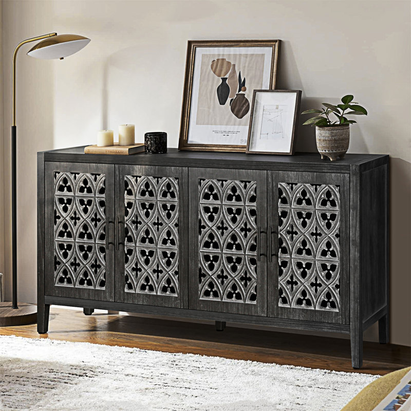 Hollow Four Door Antique Cabinet, Antique Black