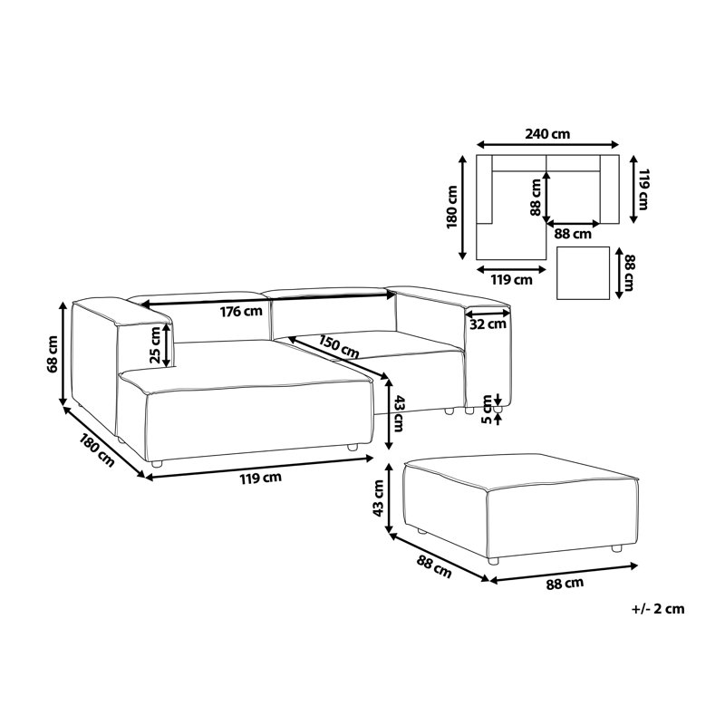 APRICA 2 Seater Sofa & Chaise, Left Hand Facing