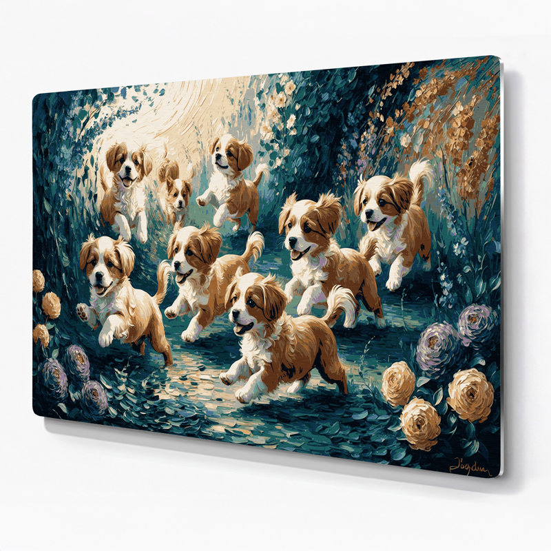 «Dogs Lowchen», art mural en métal bleu, H 11 po x l 14 po