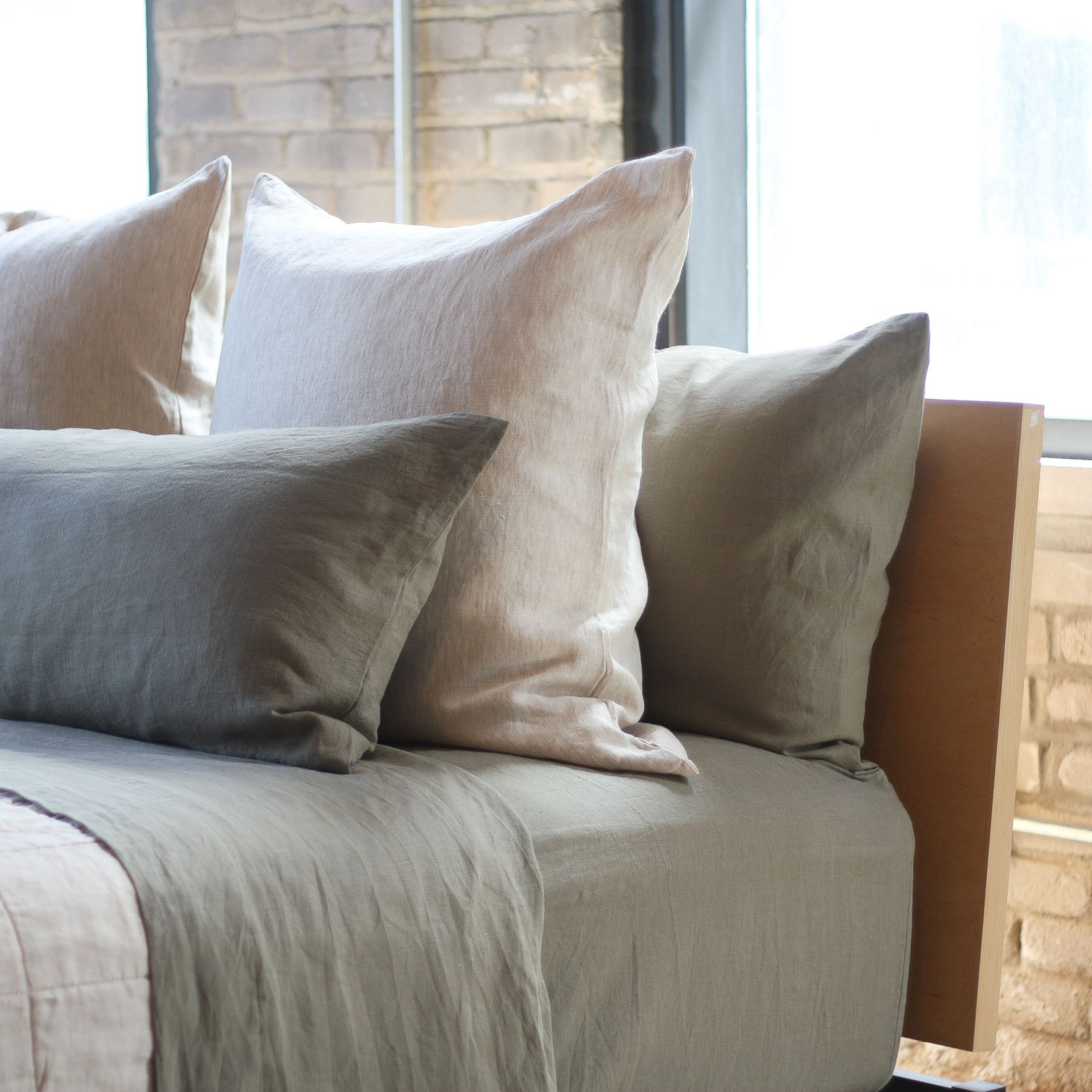 100% French Linen Pillow Sham, Putty Heather, Square 26", Down Alternative