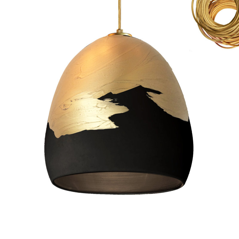 Luminaire suspendu en forme de dôme à 1 lumière, Laiton, Noir mat / laiton