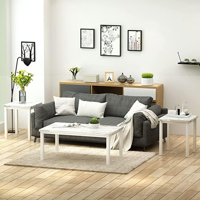 Ensemble de tables basses 3 pièces Aromola, Blanc, Blanc