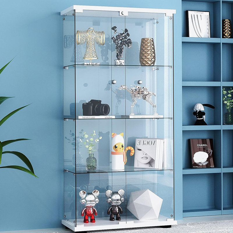 Vitrine en verre avec tablette et 2 portes, bibliothèque avec éclairage à DEL pour chambre à coucher, salon
