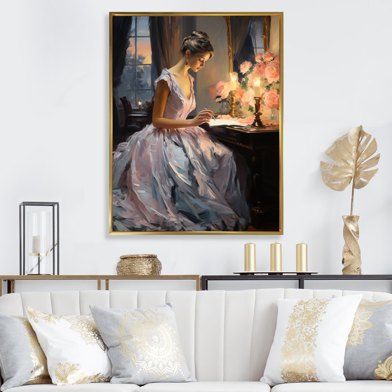 Mode romantique, rêverie dévoilée III - art mural mode, Cadre flottant doré, H 44 po x l 34 po x P 1,5 po