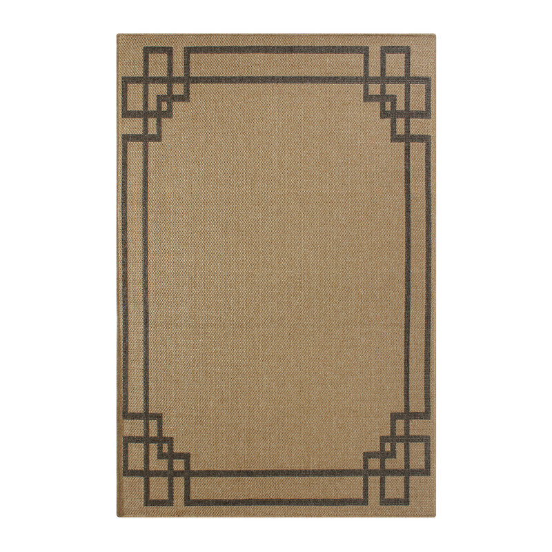 Geometric Border Weave Indoor Outdoor Rug, Lightweight & Portable 5x7 ft Patio Area Rug