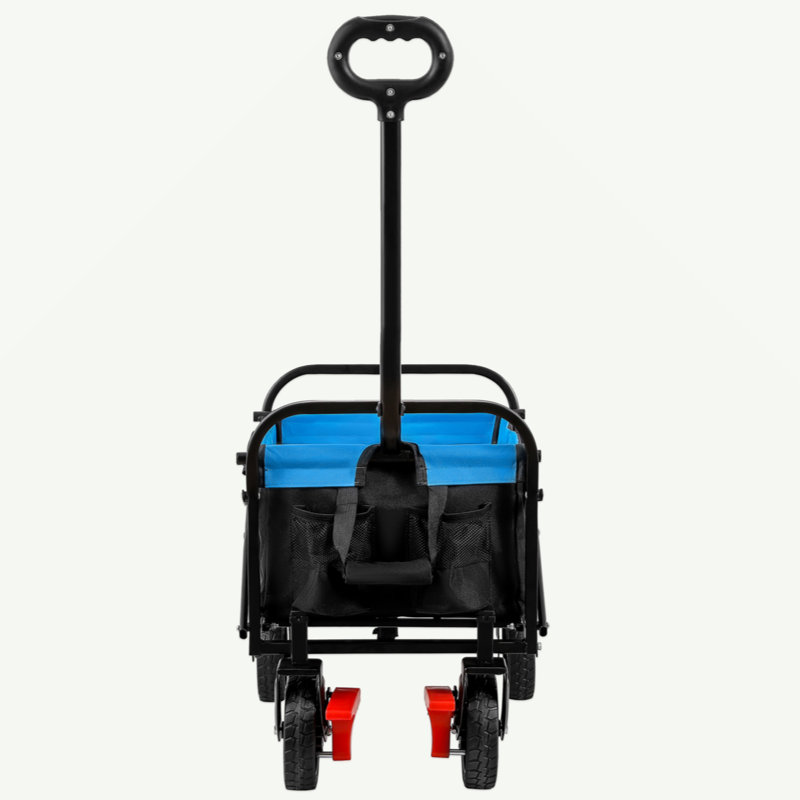 Mini chariot de plage pliable de jardinage (noir + bleu + frein)