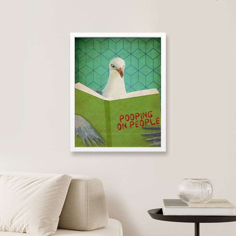" Pooping On People Hilarious Funny Pigeon Studying On Pooping On People Meme Spoof ", 16" H x 12" W, White