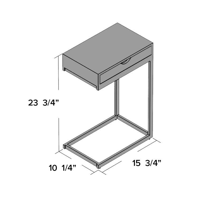 Table d'appoint en forme de C, bout, côté, collation, tiroir de rangement, salon, chambre à coucher, métal, Taupe foncé