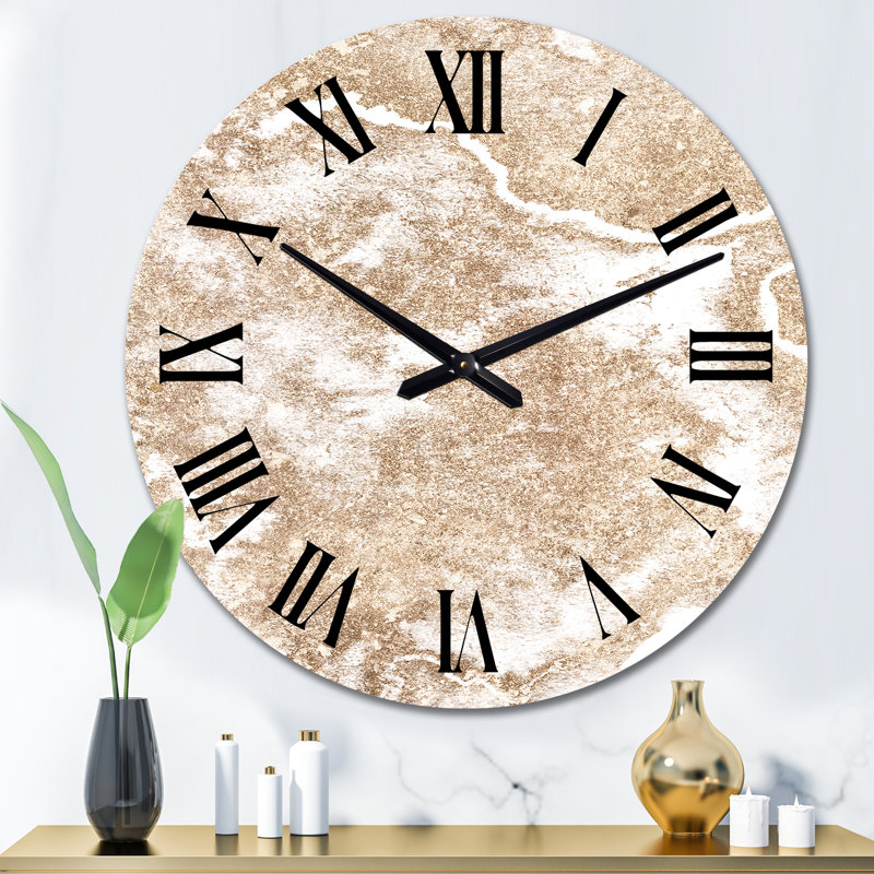 Art en marbre doré sur blanc - horloge murale moderne, Grand