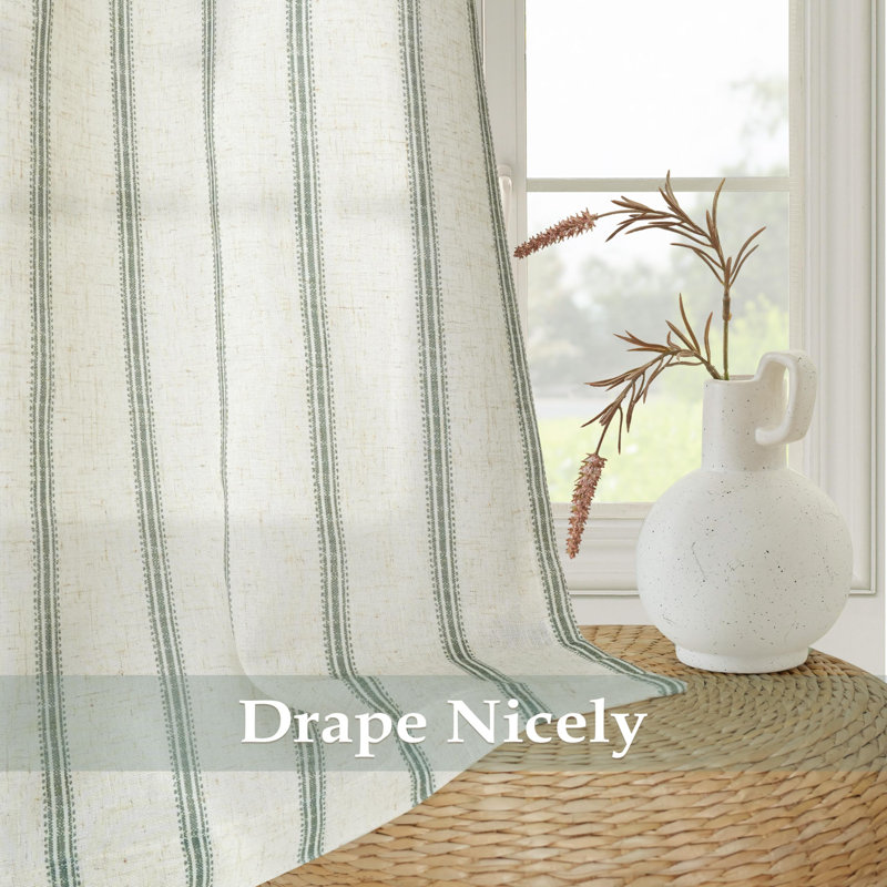 Jeanenia  Farmhouse Vertical Striped Linen Blend Textured Light Filtering Semi Sheer Curtains for Living Room Bedroom