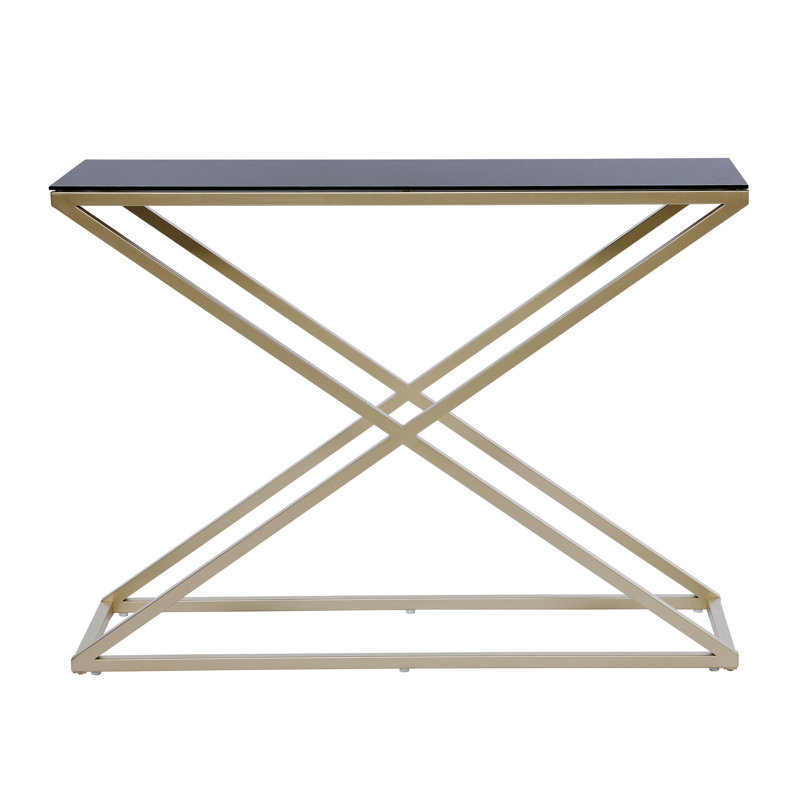 Hematite 100 Cm Console Table, Gold, Black Glass