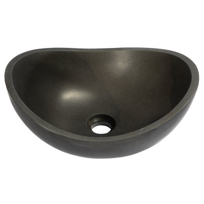 Lavabo de salle de bain vasque ovale fait à la main en pierre noire