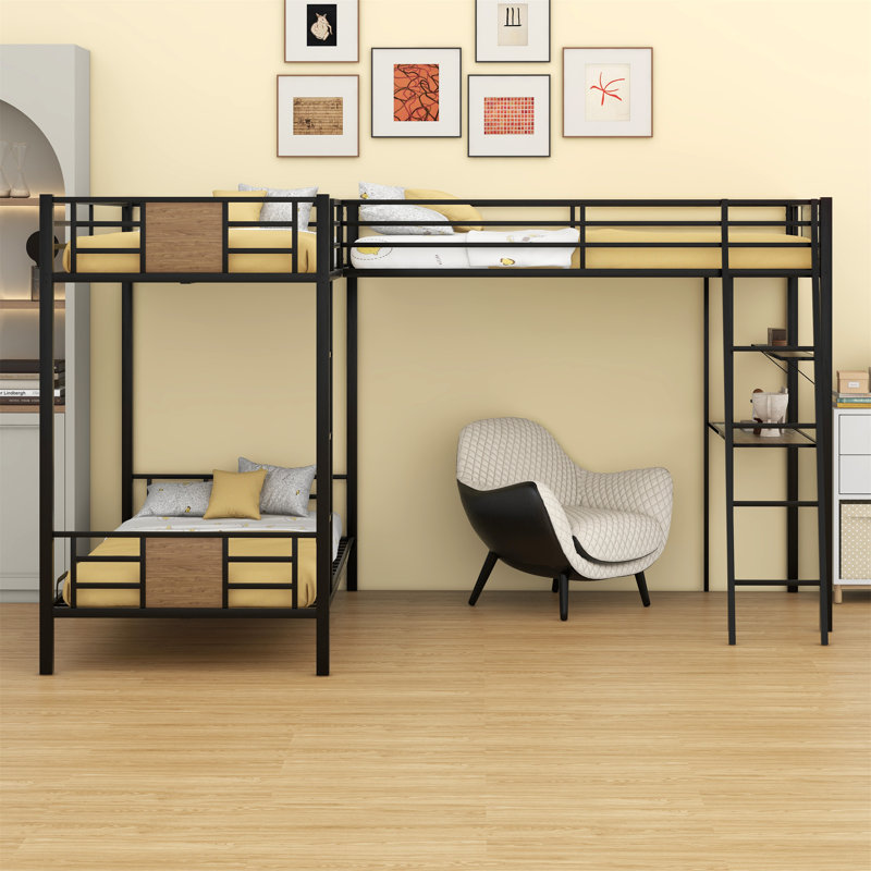 Lit superposé en L avec lit mezzanine avec bureau et tablette