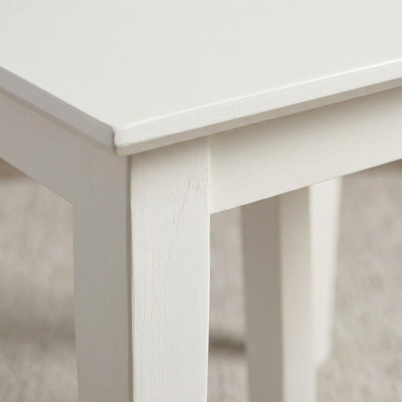Ensemble de salle à manger rectangulaire 5 pièces en bois d'hévéa blanc lin avec rallonges