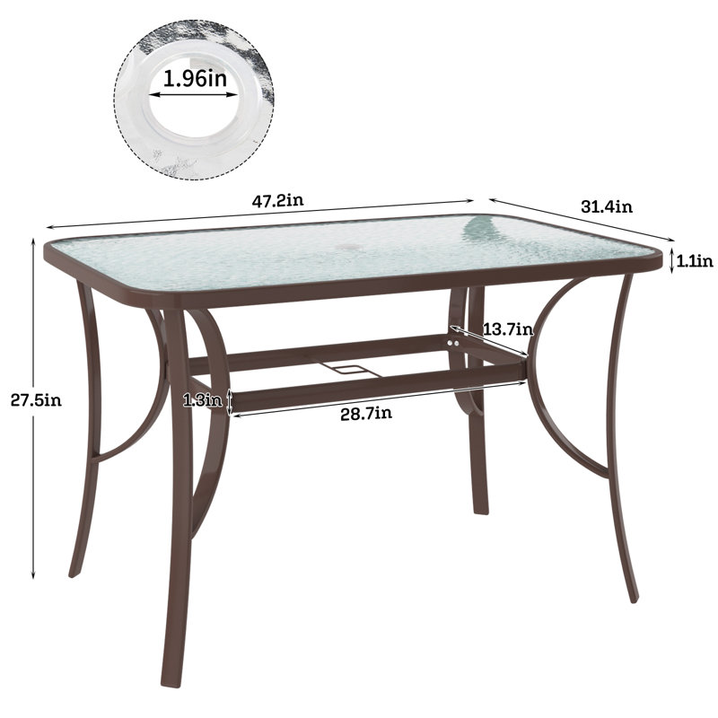 Metal Outdoor Dining Table With Umbrella Hole, Brown
