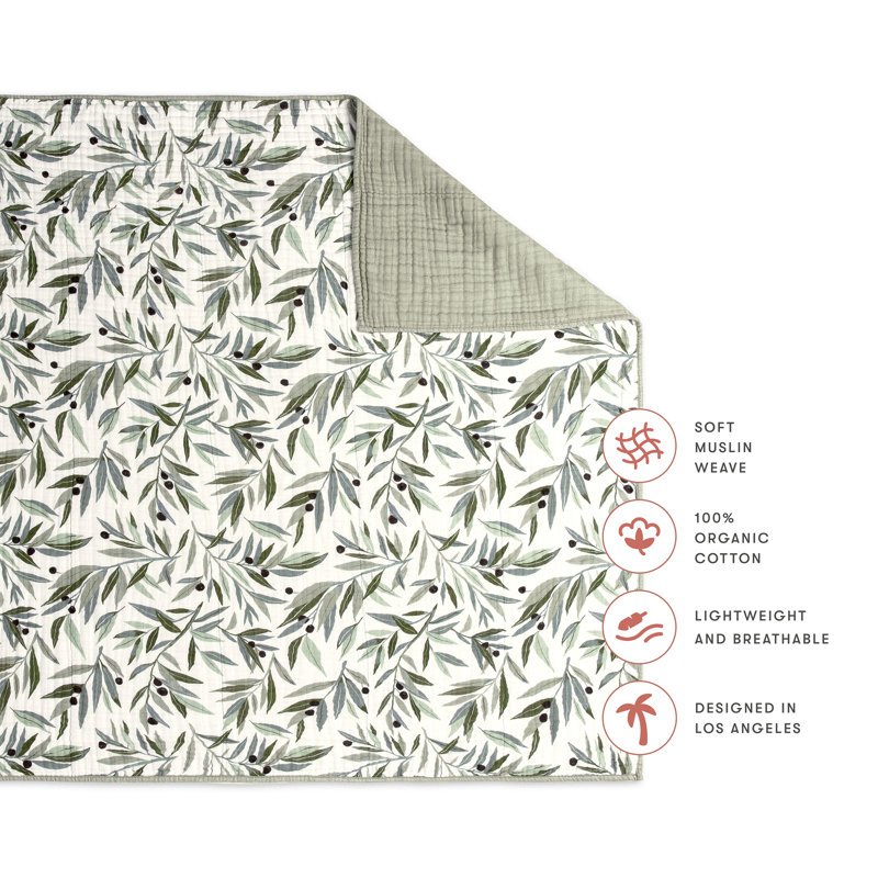 Olive Branches Muslin Quilt in GOTS Certified Organic Cotton