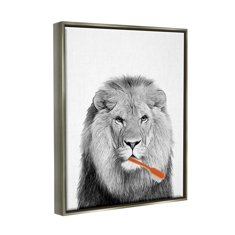 «Stupell Industries Lion Br brossant les dents», art mural sur toile flottante par Annalisa Latella