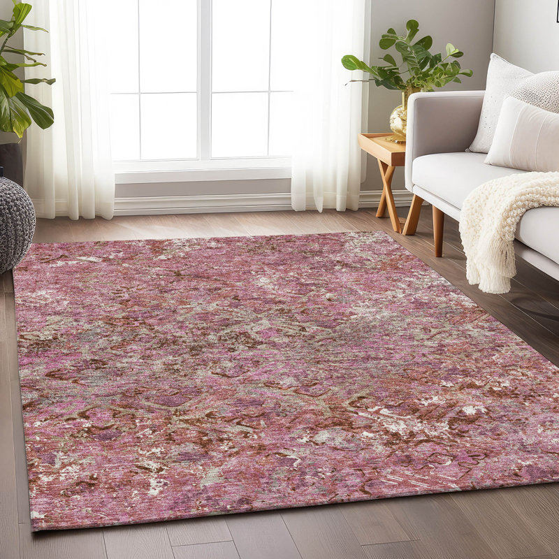 Tapis rose Prisco lavable à la machine de qualité supérieure, Rectangle 5 pi x 7 pi 6 po