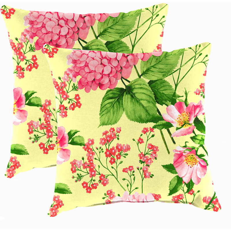 18" x 18" Solid Outdoor Throw Pillow (Set of 2), Yellow Floral