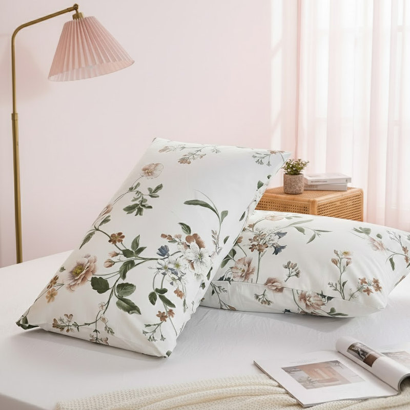 King Size Pillowcases Set of 2, 100% Cotton Pillow Cases, Garden Floral Print, Soft Breathable Envelope Closure Pillow Covers(King, 20"x36")