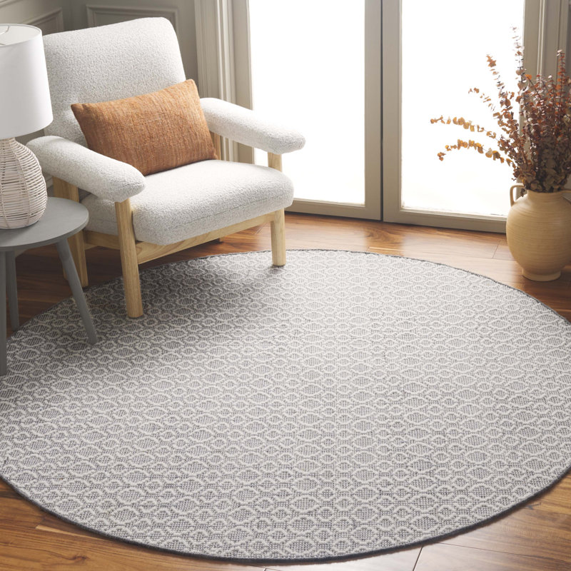 Nickholas Flat Weave Wool/Cotton Geometric Rug in Ivory/Gray, Round 6'
