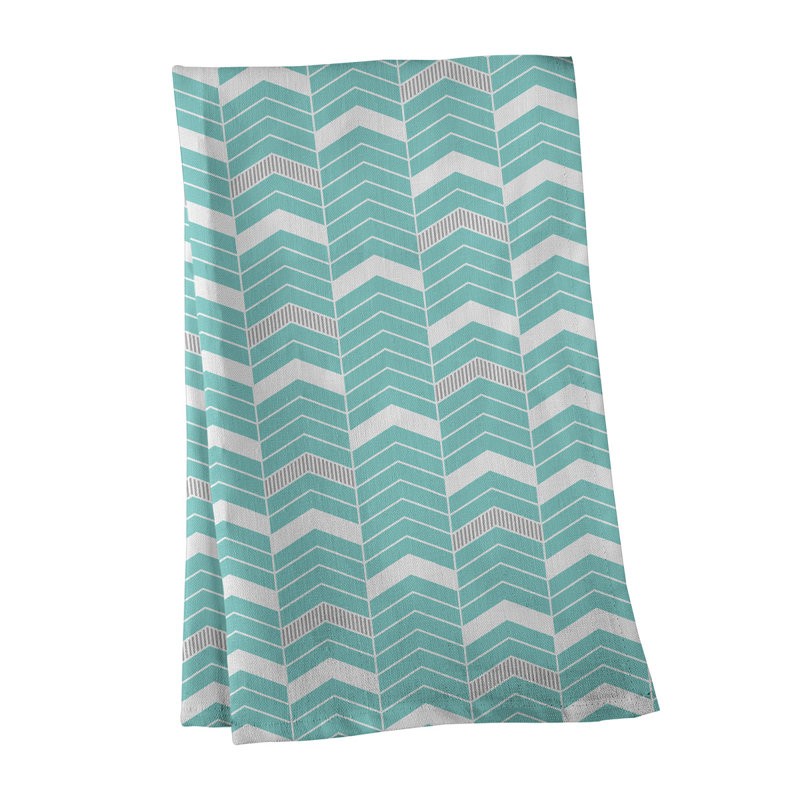 Serviette à thé à chevrons Stephenie, Bleu sarcelle/Gris, Sergé de coton