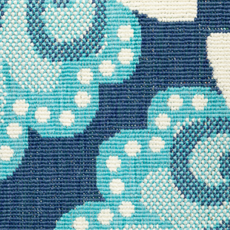 Tapis d'intérieur / extérieur à motif floral bleu / turquoise / vert / blanc Deltana, Rond 7 pi 10 po