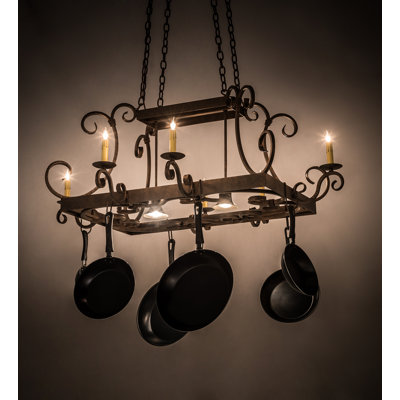 Caiden Metal Handcrafted Rectangle Hanging Pot Rack
