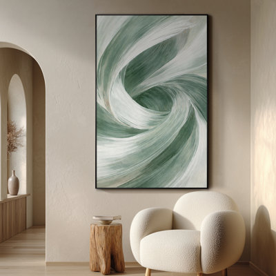 Extra Large Wall Art Fabric Print - Sage Green Swirl Abstract Minimal Nature Inspired Design for Bedroom or Office - "Frame Assembly Required (Unfinished Frame)"