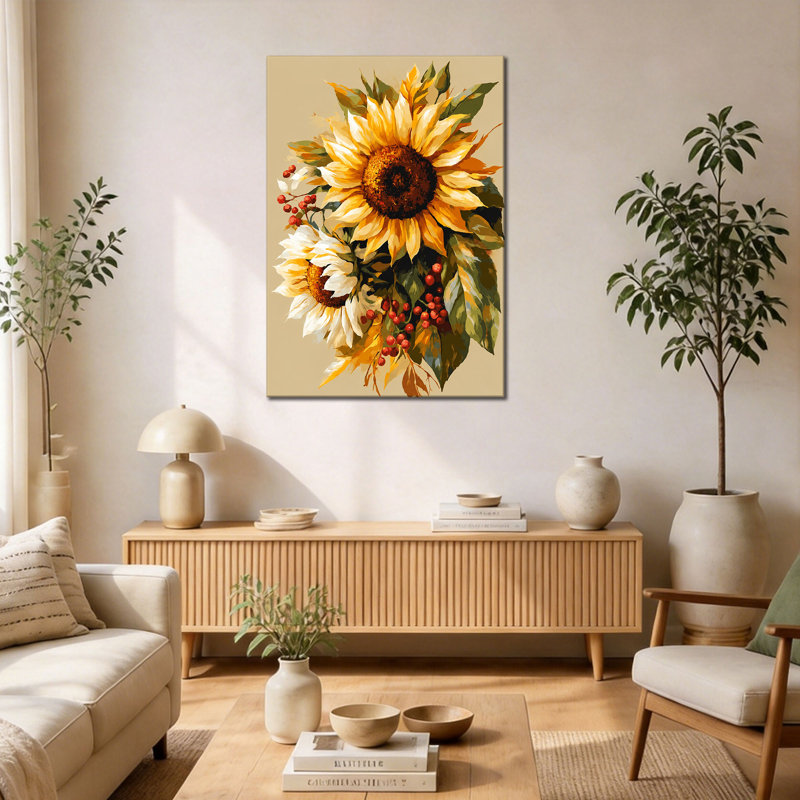 Tableau sur toile vintage Tournesols et Baies, 12 * 18 pouces (30 * 45 * 2cm)