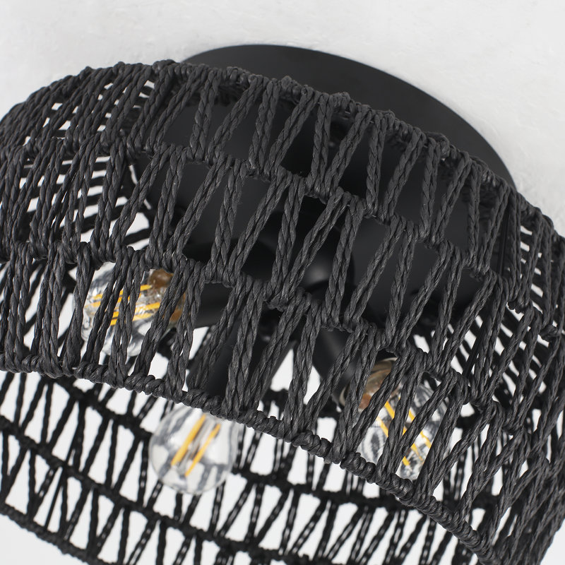 Alasdhair 3 - Light 12.6" Bohemian Hand-woven Rattan Sputnik Flush Mount Ceiling Light for Hallways Storage Rooms Walk-in Closets