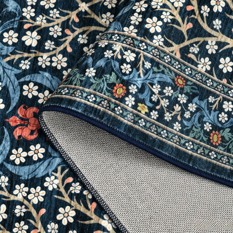 Rectangle Floral Washable Area Rug, Blue, Rectangle 200 cm x 290 cm