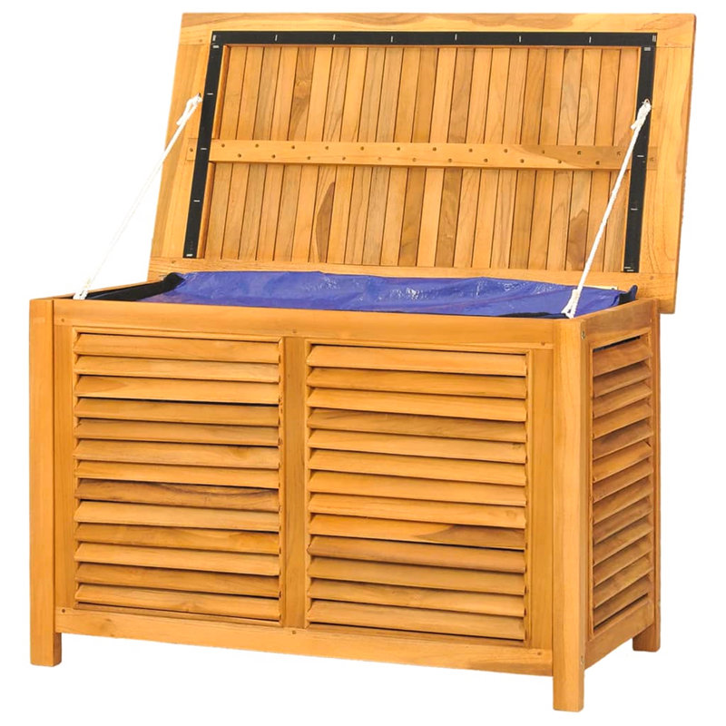 Rosalind Wheeler Cutaio 90cm W 155L Water Resistant Teak Solid Wood Deck Box in Brown