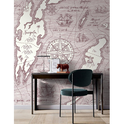 Explorer Travel Map Pattern Removable Wallpaper