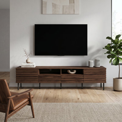 Meuble télé 78 pouces pour téléviseur de 85 po ou moins Center Meuble audio-vidéo avec rangement fermé et gestion des câbles Support Support stable pour pieds en fer et charge élevée H Charnière à fermeture en douceur